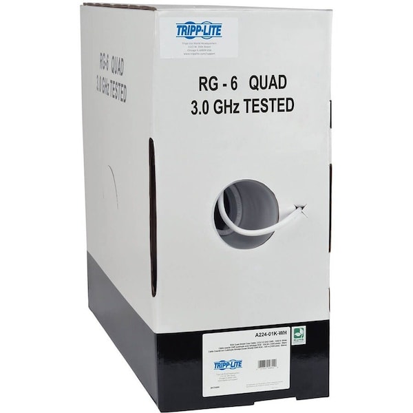 Eaton Tripp Lite Series RG6/U Quad-Shield CMR-Rated Coaxial Cable, White, 1000 ft. 304.8 m A224-01K-WH - main
