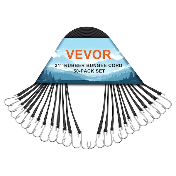 Vevor 50 Pcs Flat Bungee Cord Set 19.8 mm Heavy Duty Bungee Straps with S-Hook, 50PK HMTLS-01 - main
