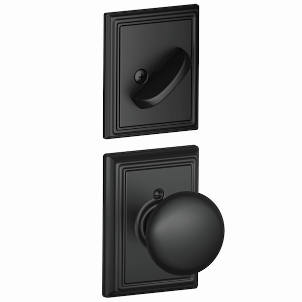 Schlage Residential Plymouth Knob with Addison Rose Interior Active Trim with 12326 Latch and 10269 Strikes Matte F59PLY622ADD - main