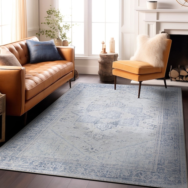 World Rug Gallery Medallion Boho Machine Washable Area Rug 4 ft x 6 ft Blue 5054BLUE4X6 - main