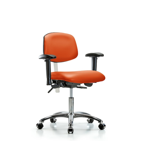 Blue Ridge Ergonomics Clean Room Chair Desk Chair, Vinyl, Chrm, AA, Cast, Org, CL100, Adjustable Arms, 18" to 23" Height, Vinyl BR-NCR-VDHCH-CR-T0-A1-CC-8613 - main