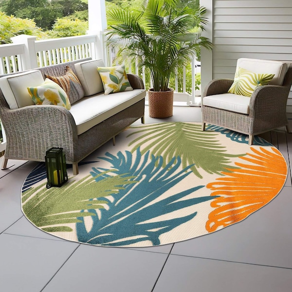 World Rug Gallery Amalfi Contemporary Tropical Floral Indoor/Outdoor Area Rug 8 ft Round Multi 8013MULTI8RND - main