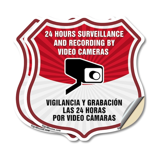 Signmission Bilingual 24 Hour Surveillance Shield Si, 12 inch X 12 inch, Vinyl Decal, 2PK SHI-D-2PACK-12-363 - main