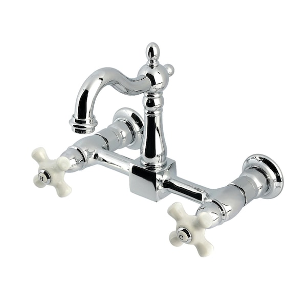 Kingston Brass Two-Handle Wall Mount Bridge Kitchen Faucet, Polished Chrome KS2441PX - main