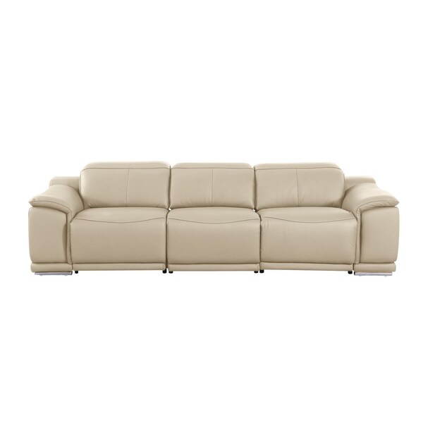 Homeroots 107" Beige Italian Leather Reclining Metal USB Sofa 720283 - main
