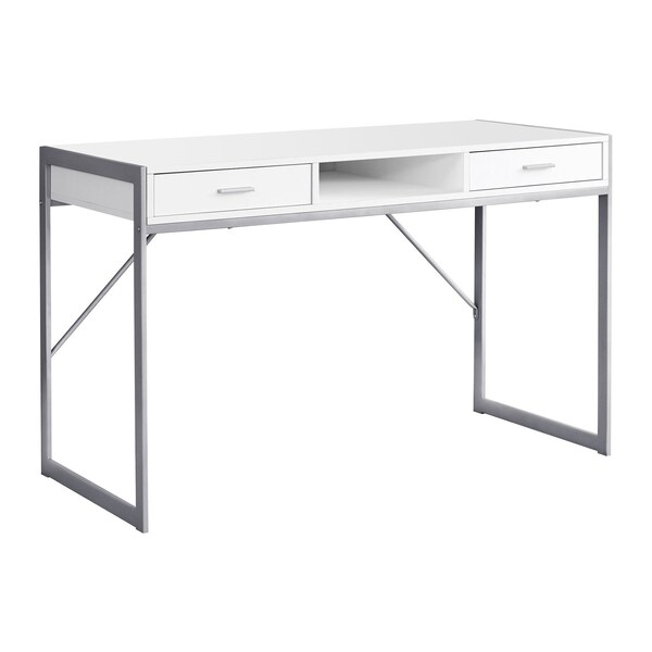 Homeroots 48" White and Silver Computer Desk With Two Drawers 333486 - main