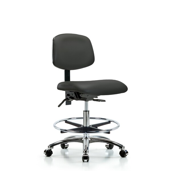 Blue Ridge Ergonomics Chair, Vinyl, Med Bench, Chr CF Casters, Gry, No Arms, 22" to 29" Height, Charcoal BR-VMBCH-CR-T0-A0-CF-CC-8605 - main