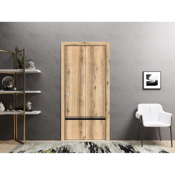 Sartodoors Sliding Closet Bi-fold Doors, Planum 0012 Oak and Aluminum Strips, Sturdy Tracks Moldings Trims Har PLANUM0012BF-DUB-36 - main