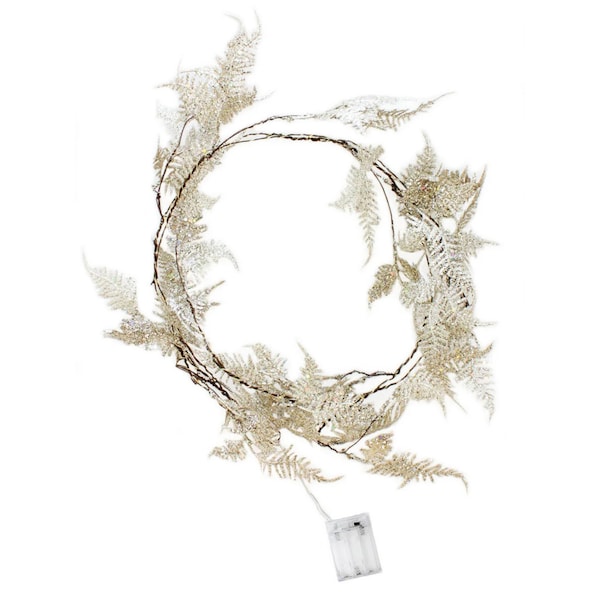 Elegani 20 LED Gold Iridescent Glitter Fern Fairy Lights - 7' Twinkle Garland with Warm White LEDs PH-5144 - main