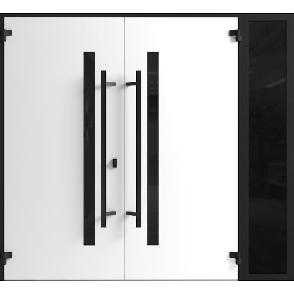Vdomdoors Front Exterior Prehung Aluminum Double Doors Ronex0162 Red Oak 1 Sidelight Mirrored Clear Glass RONEX0162DEXD-RED-W72+14xH80-RH-I - main