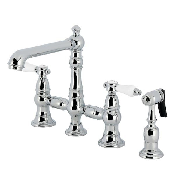 Kingston Brass Bridge Kitchen Faucet with Brass Sprayer, Polished Chrome KS7271BPLBS - main