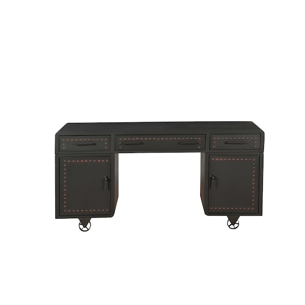 Homeroots 63" Gray Metal Executive Desk With Two Cabinets Three Drawers 491402 - main