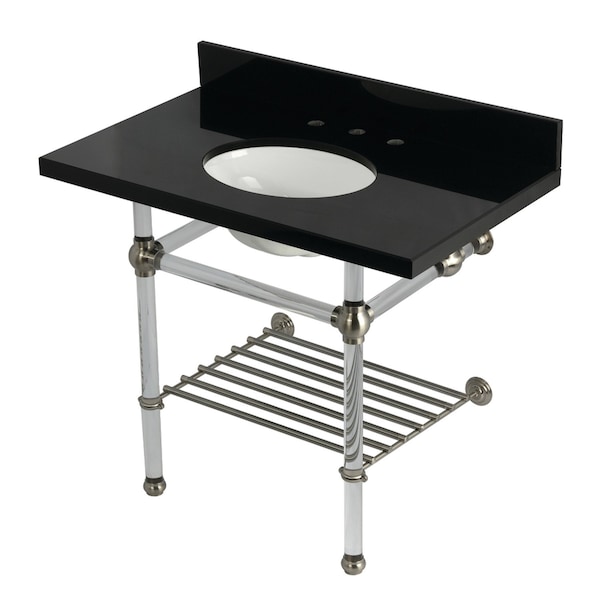 Kingston Brass 36-Inch Black Granite Console Sink with Acrylic Legs and Shelf, 8-Inch, 3-Hole KVPK3630KAB8 - main