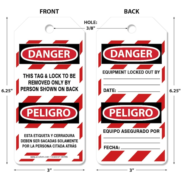 Accuform LockoutTag, Bilingual, 6-5/8"x6, 5/8", PK250 TAR486 - main