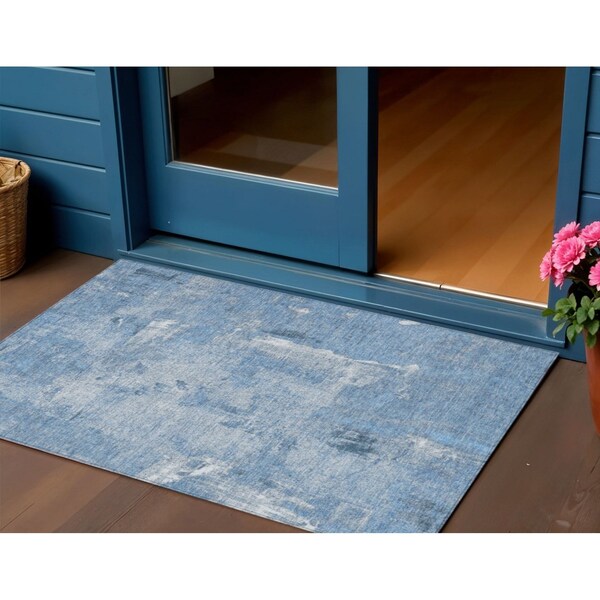 Homeroots 3' X 5' Denim Blue And Ivory Abstract Washable Indoor Outdoor Area Rug 596854 - main