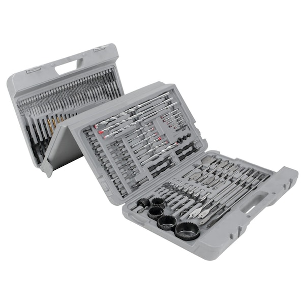 Performance Tool 204 pc. Drill Bit Set, Titanium Coated Bits, Wood Boring, Masonry, Case W1368 - main