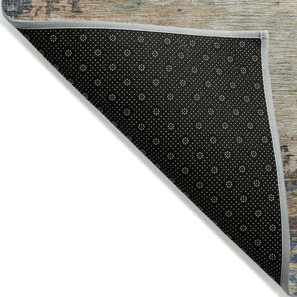 Homeroots 8' Blue Green And Beige Round Abstract Washable Indoor Outdoor Area Rug 630725 - main