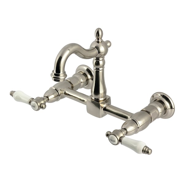 Kingston Brass Two-Handle Wall Mount Bridge Kitchen Faucet, Brushed Nickel KS2448BPL - main