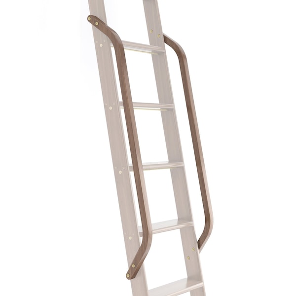 Quiet Glide Walnut Wood Library Ladder Handrail Brushed Satin Brass (No Ladder) QG.6309.WA.06B - main