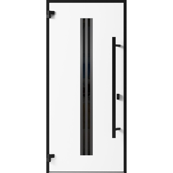 Vdomdoors Front Exterior Prehung Steel Door Ronex1055 Teak Entry Metal Modern Painted W36xH80 Right hand RONEX1055EXD-OAK-W36 X H80-RH-I - main