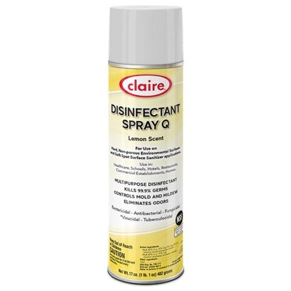Claire Spray Q Disinfectant, Lemon Scent, 17 oz Aerosol Spray, 12PK CL1002 - main