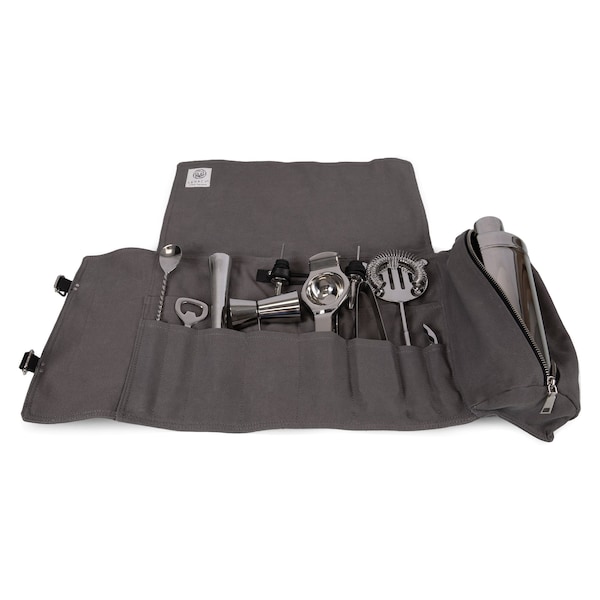 Picnic Time Family Of Brands Barkeep Bar Tool Roll Up Kit, Gray with Black Accents 674-11-105-000-0 - main
