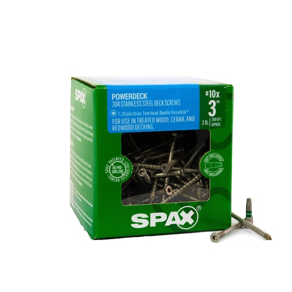 Spax #10 x 3 in Exterior 304 Stainless Steel Wood Deck Screws Powerdeck Trim Head T-Star Plus 3 LB, 200PK 45705008402045 - main