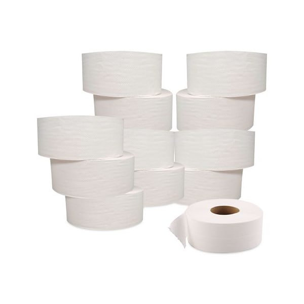 Gen Toilet Paper, Jumbo Continuous Roll, 2 Ply, 3 1/4 in x 800 ft L, 9 in Roll Dia, White, PK12 GEN202 - main