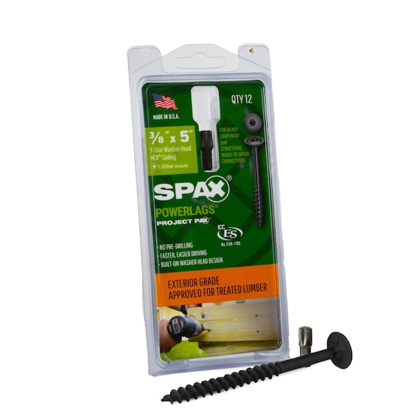Spax 3/8 in x 5 in Exterior Structural Wood Lag Screws Powerlags Washer Head T-Star, 12PK 45818210012743 - main