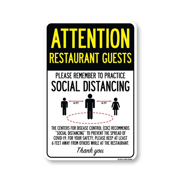 Signmission Public Safety, Restaurant Guests Practice Social Distancing, 24in X 18in, OS-NS-A-1824-25409 OS-NS-A-1824-25409 - main