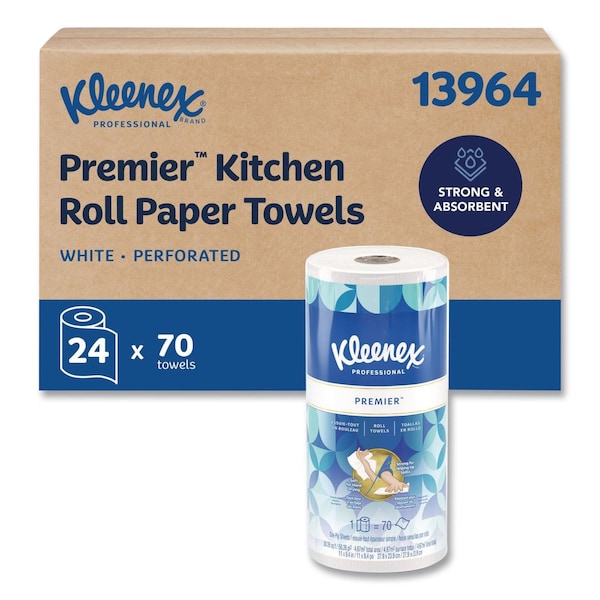 Kleenex Premiere Perforated Roll Paper Towels, 1 Ply, 70 Sheets, 55 ft, White 13964 - main