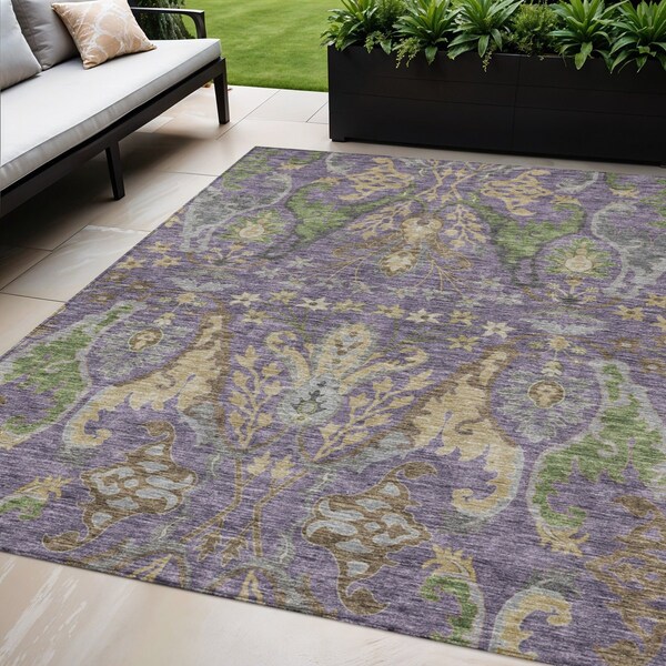 Homeroots 5' X 8' Purple Green And Brown Floral Washable Indoor Outdoor Area Rug 605296 - main