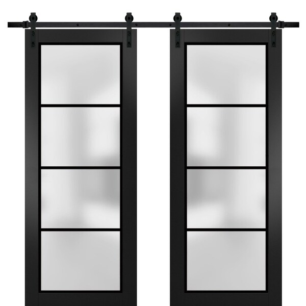 Sartodoors Sturdy Double Barn Door with Frosted Glass Planum 2132 Black 72x96 (2* 36x96) Solid Core PLANUM2132DB-BLK-72 x 96 (2* 36x96) - main