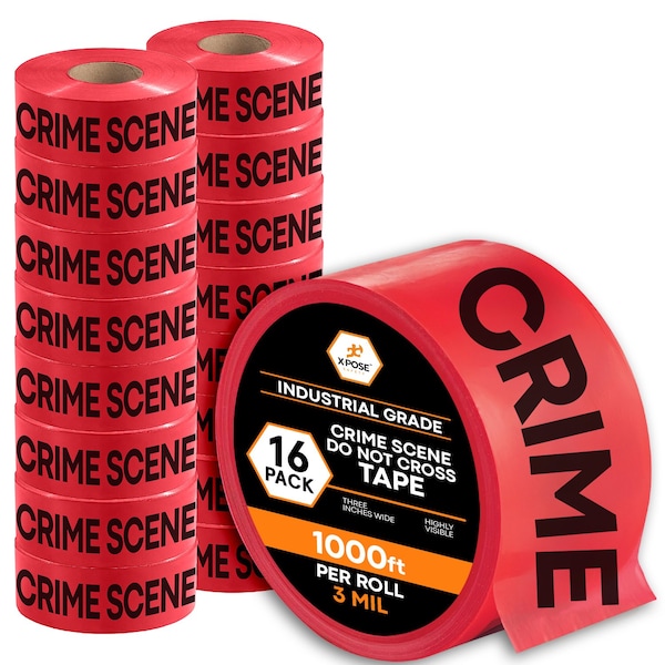 Xpose Safety Crime Scene Do Not Cross Tape Roll, 3 Mil, 3 Inch Wide x 1000 Feet, Red w/Black Letters, 16PK PCST-RED-3M-16-X-S - main