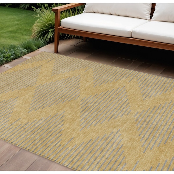 Homeroots 8' X 10' Gold And Ivory Geometric Washable Indoor Outdoor Area Rug 598743 - main