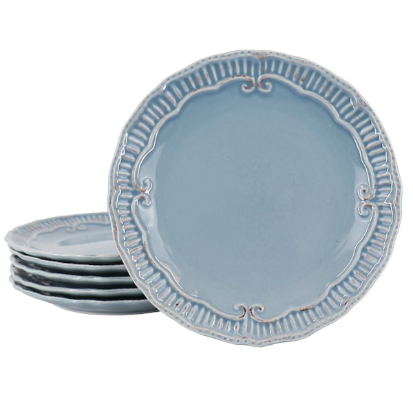 Modern Southern Home Capri 6 Piece 11 Inch Stoneware Embossed Dinner Plate Set in Blue 750120468M - main