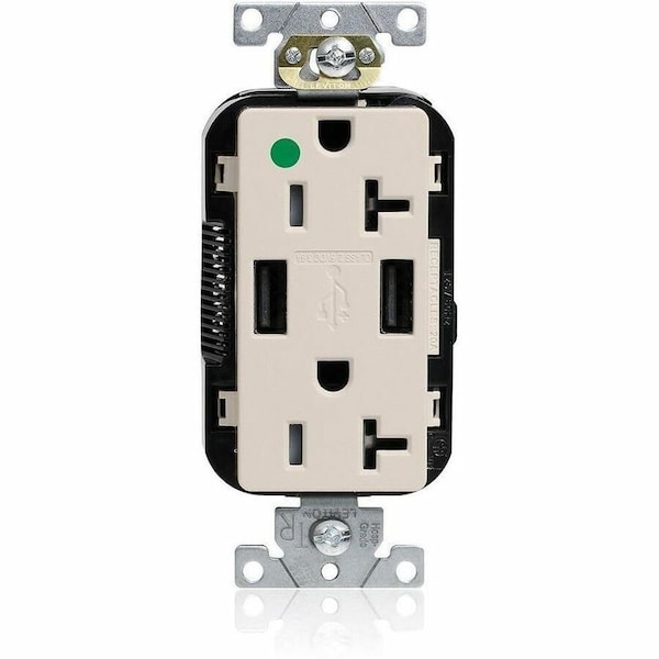 Leviton Lev-Lok HG/TR Dup USB A-A 20A 125V LtAl M58AA-HGT - main