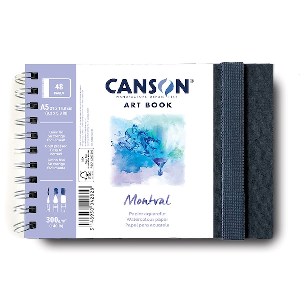 Canson Artist Series Montval Watercolor Art Book, Fabric Cover, Side Wire Binding, 48 Sheet, 8.3x5.8 inch C31200L003 - main