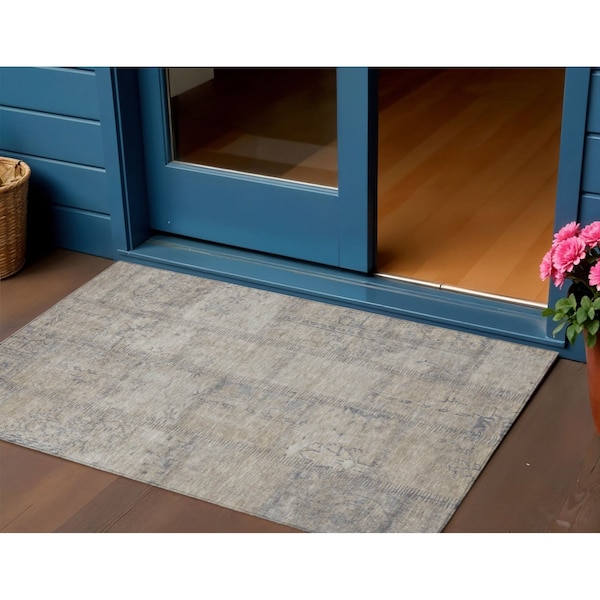 Homeroots 3' X 5' Beige Taupe And Brown Patchwork Washable Indoor Outdoor Area Rug 581569 - main