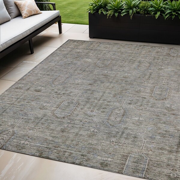 Homeroots 5' X 8' Gray And Silver Southwestern Washable Indoor Outdoor Area Rug 587051 - main