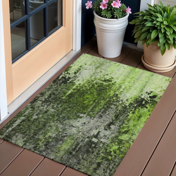 Homeroots 3' X 5' Green And Lime Green Abstract Washable Indoor Outdoor Area Rug 577241 - main