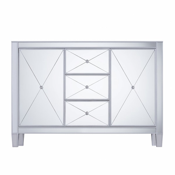 Homeroots 50in Silver Wood and Glass Three Drawer Credenza with Two Doors 401707 - main