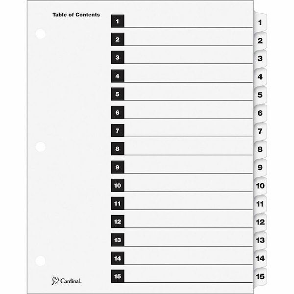 Cardinal Brands Cardinal OneStep Printable T.O.C. Divider, Printed 1, 15, 9"x11", 15 Tabs, White/White 61513CB - main
