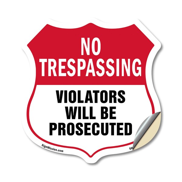 Signmission No Trespassing Shield Sign Violators Wil, 18 Inch X 18 Inch, Vinyl Decal SHI-D-18-418 - main