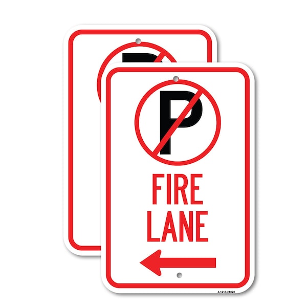 Signmission Fire Lane No Parking Symbol and Left Arrow, 18'' X 24'' 2 Signs, Heavy Gauge Aluminum, 2PK A-1824-2PACK-24020 - main