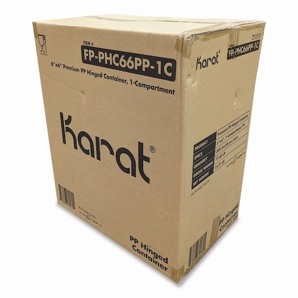 Karat Polypropylene Plastic Hinged Container, 6 x 6 x 3, Black/Clear, Plastic, 300PK FP-PHC66PP-1C - main