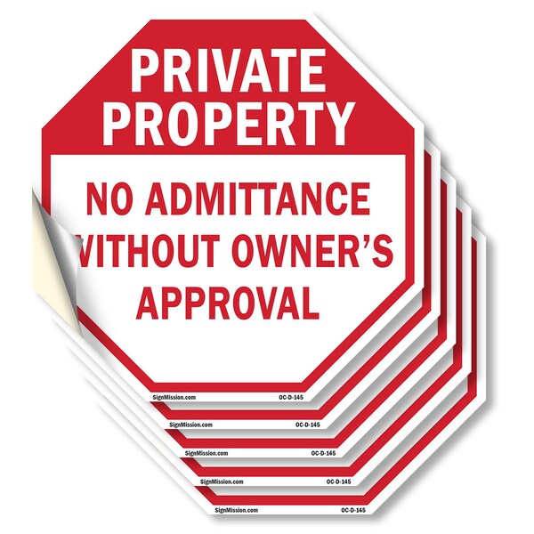 Signmission Private Property No Admittance With, 6 inch X 6 inch, Vinyl Decal, 5PK OC-D-5PACK-6-145 - main