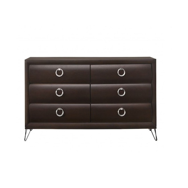Homeroots 63" Merlot Solid and Manufactured Wood Six Drawer Double Dresser 490480 - main