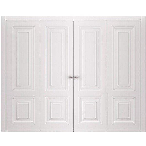 Sartodoors Sliding Closet Double Bi-fold Doors 72 x 96 inches, BASIC 9422 White, Sturdy Tracks Moldings Trims BASIC9422DBF-SKIN-7296 - main