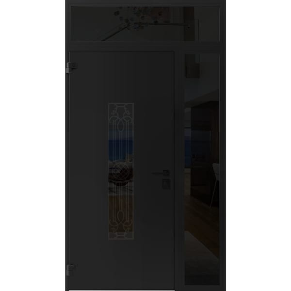 Vdomdoors Front Exterior Prehung Steel Door Ronex1477 Black Enamel Sidelight and Transom Window Sidelite RONEX1477EXD-BLK-W36+16xH80+16-RH-I - main